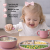 Stainless Steel Baby Feeding Set with Silicone Suction – Plate, Bowl, Cup, Spoon & Fork